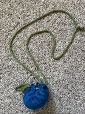 Blueberry Crochet Crossbody Bag with Green Strap